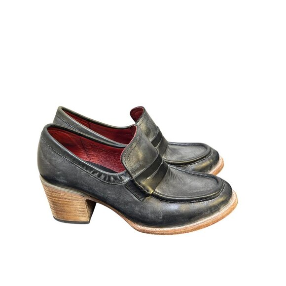 Free Bird By Steven Chevelle Leather Heeled Loafers Black Size 9 - Picture 7 of 9